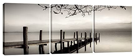 Peace 3 Piece Modern Stretched and Framed Black and White Landscape Artwork Giclee Canvas Prints Landscape Pictures Paintings on Canvas Wall Art Artwork for Living Room Bedroom Home Decorations