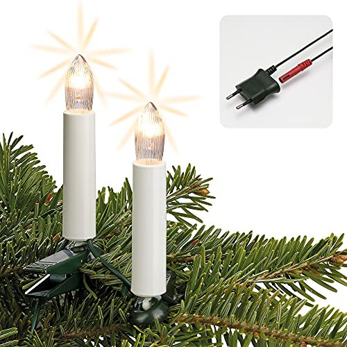 hellum Lichterkette Weihnachtsbaum Made in Germany, Weihnachtsbaum Riffelkerzenkette für innen 15 tlg., Lichterkette warmweiß, Kabelfarbe grün < 59 Lumen 811513