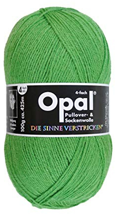 Opal Uni (425m) 4-fädiges Garn - Wollmischung, leuchtende Volltonfarben, Garn für warme Socken und Pullover, 1990 Grasgrün, 1 x 100 g