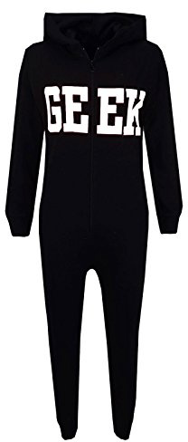 A2Z 4 Kids Girls Boys GEEK Hooded Onesie Jumpsuit Children Hooded - Geek Onesie Black White 5-6