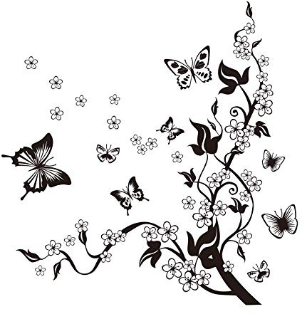 HALLOBO® XXL Wandtattoo Blumenranke 1 Wandtattoo 3 Kombinationen Wandaufkleber Schmetterlinge Wandsticker Wall Sticker Wohnzimmer Schlafzimmer Deko