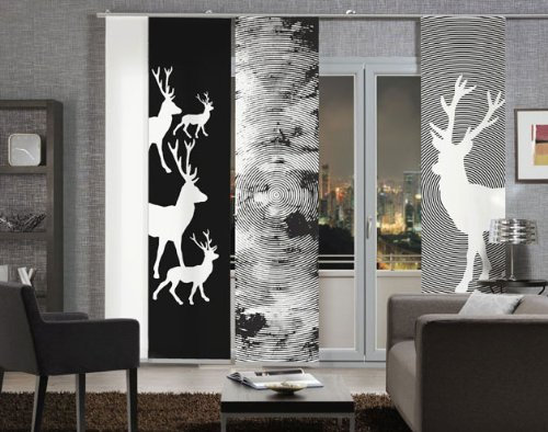 Emotion Flächenvorhang Hirsch 3-er Set gemustert 260 x 180 inkl Montagesatz