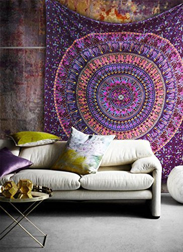 Hippie Mandala Bohemian Psychedelische Filigrane Blumenmuster Indische Bedspread magisches Denken Tapestry 84x90 Zoll, (215x230cms) Maroon Rosa