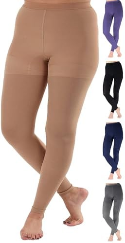 Compression Leggings for Women Circulation 20-30mmHg - Opaque Footless Support Stockings for Post Surgery Recovery, Edema, Diabetic, Leg Pain - Beige, Small - A717BE1