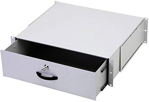 DIGITUS Schublade für Netzwerkschränke – 19-Zoll 3HE – Abschließbar | 120 mm Innenhöhe – 25 kg Traglast – 4-Punkt-Befestigung – variable Einbautiefe – Grau