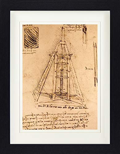 1art1 Leonardo Da Vinci Poster Zeichnung Einer Bohrmaschine, 1487-1490 Gerahmtes Bild Mit Edlem Passepartout | Wand-Bilder | Im Bilderrahmen 40x30 cm