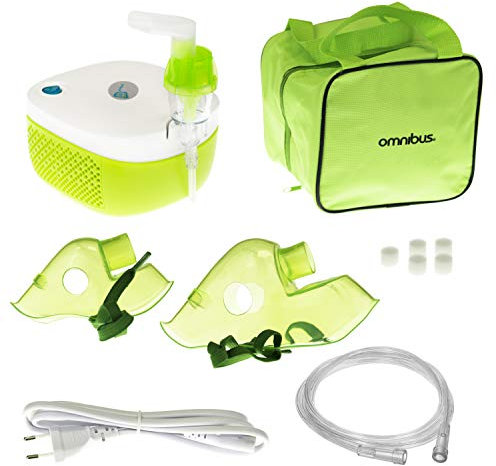 Omnibus Nubi BR-CN195 Elektrischer Inhalator Inhaliergerät Set für Kinder und Erwachsene Vernebler Inhalation Profilierte Maske für Erwachsene und Kinder (Grün)