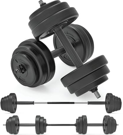 Vinyl Dumbbell Set Adjustable Free Weights 15KG Set Weight Lifting for Home Gym Fitness Training Workout Exercise Equipment Bodybuilding Weight Plates 2 x Barbells 4 x Spin-lock Collars & Barbell Link
