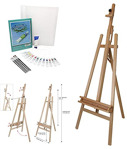 Paintersisters® MALSET ELBA: DREIBEIN-STAFFELEI BUCHE, KEILRAHMEN, ACRYLFARBEN, PINSELSET + PALETTE