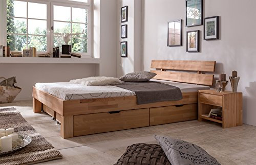 moebelstore24 Futonbett Bett Judith Kernbuche-Massiv Natur geölt, 140 x 200 cm