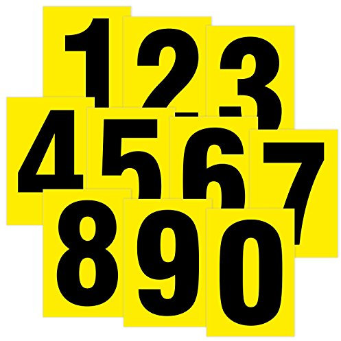 Set mit Zahlen 0 bis 9 schwarz auf gelb 80 x 55mmwetterfest als Aufkleber Regalbeschriftung Klebebuchstaben