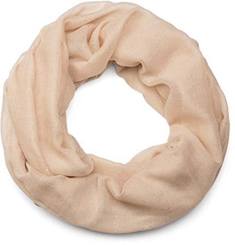 styleBREAKER Damen Loop Schal mit Glitzer-Effekt | Einfarbiger Schlauchschal aus weicher Viskose | Leicht & Elegant | 87 x 93 cm, Farbe:Beige
