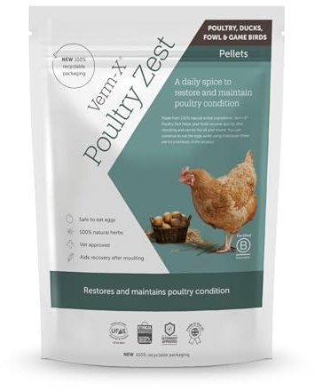 Verm-X Poultry Zest for Recovery After Moulting. Restores and Maintains Condition for Chickens, Ducks, Geese and Turkeys. Vet approved. UFAS assured. Safe to Eat Egg Whilst Feeding.,500 g (Pack of 1)