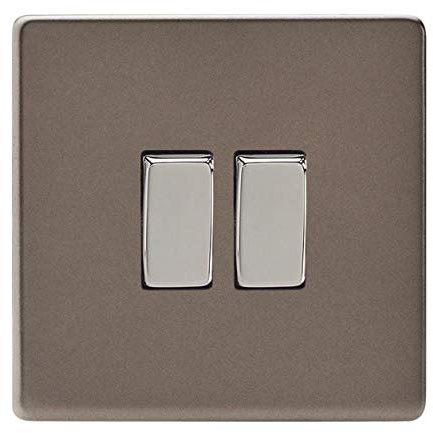Varilight XDR2S - Screwless 2 Gang 2 Way 10 Amp Rocker Switch Pewter Effect