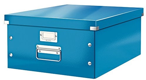 Leitz Click & Store Aufbewahrungsbox mit Deckel Groß, Box für Unterlagen bis A3 im Büro oder Haushalt, Transportbox aus 85 % recycelter Premium-Hartpappe, Stabile Metallgriffe, Blau, 60450036