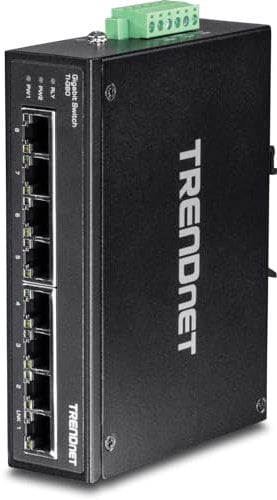 TRENDnet, TI-G80, Switch DIN-Rail Industrial Ethernet Gigabit de 8 Puertos, Divisor Ethernet de 16 Gbps, clasificación IP30, Negro