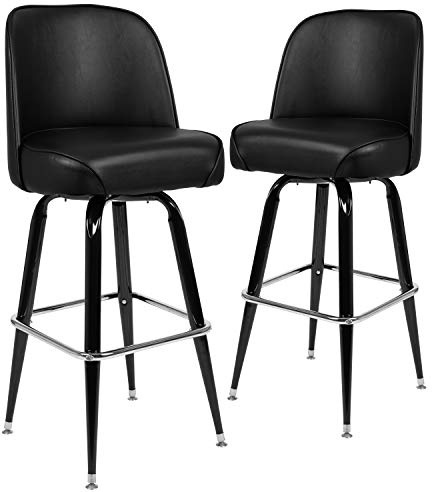 Flash Furniture James 2 Pack Metal Barstool with Upholstered Swivel BucketSeat and Integrated Footrest