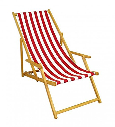 Erst-Holz Liegestuhl rot-weiß Gartenliege Sonnenliege Strandstuhl Klappstuhl Deckchair Buche Natur 10-314N