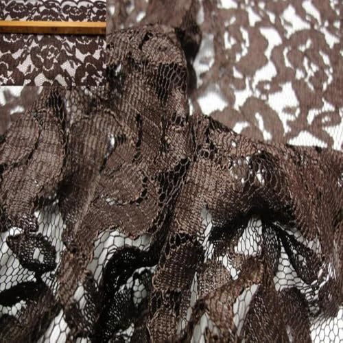 StoffBook dunkelbraun Blumenmuster Spitze Stoff, Brautspitze, Stretchspitze, luftige Lochspitze, ideal für Brautkleider, nähen, basteln, Damenmode, Tüllspitze, elastischer Spitzenstoff, c299