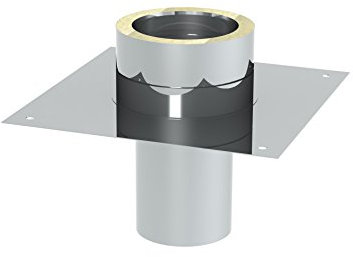 Schornstein - Grundplatte DW doppelwandig für Kaminerhöhung (mit rundem Einschub, L = 250 mm); Innen/Außen je 0,5 mm Wandstärke; Ø 250mm Innendurchmesser, Edelstahl