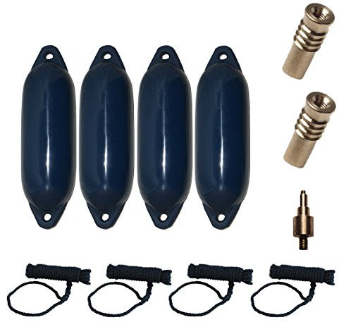 Majoni Komplettset 4er-Set Star 25 Bootsfender mit 4 Fenderleinen, 2 Ersatzventilen und 1 Ventiladapter - Navy 58 x 15 cm