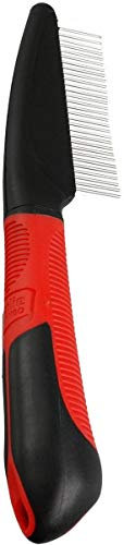 Karlie Fellpflegekamm, rotierende Zähne mit Griff, 21 x 5,5 cm, mittelgroß, rot/schwarz