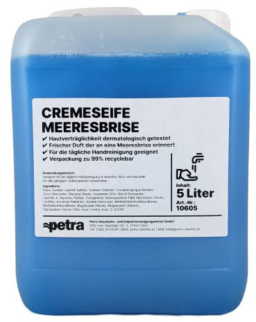 Cremeseife Meeresbrise [2x5 Liter Kanister] blaue Flüssigseife mit frischem aquatischen Duft, für tägliche Handreinigung - Für alle gängigen Seifenspender verwendbar - Qualität aus Thüringen