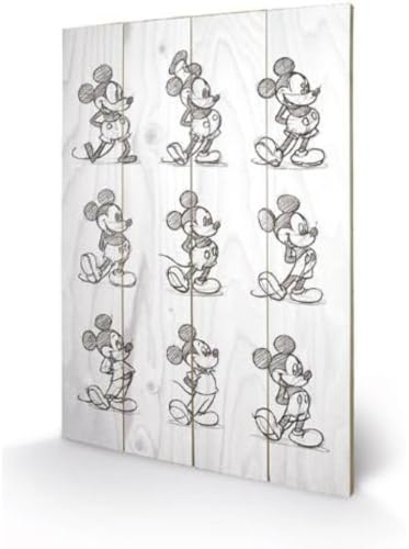 Pyramid International SW11131P Mickey Mouse Sketched - Multi Wandarbeit aus Holz, Bild auf Fichtenholz gedruckt