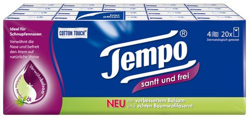 Tempo Taschentücher sanft und frei, 4-lagig, mit Verwöhnbalsam & Atemfrei Ölen, 20 x 9 Stück - 20 St.