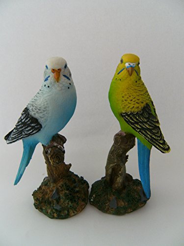 2 Deko Figuren Wellensittiche je 16 cm, Figur Dekoration Tier Tier Vogel Vögel Wellensittich