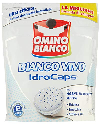 Omino Bianco - Additivo Lavatrice Bianco Vivo Idrocaps, Capsule Idrosolubili per Bucato, Azione Sbiancante e Smacchiante, 1 Confezione x 12 Caps