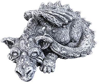 Steinfigur Drache Flokii, Frost- und wetterfest, massiver Steinguss