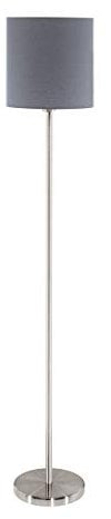 EGLO Stehlampe Pasteri, 1 flammige Textil Stehleuchte, Standleuchte aus Stahl und Stoff, Farbe: Nickel matt, grau, Fassung: E27, inkl. Fußschalter