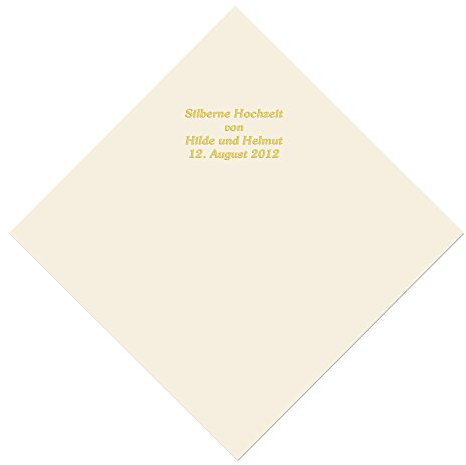100 champagnerfarbene Servietten mit Ihrem Namen in goldenen Lettern, ca. 33,5 x 33,5 cm, 3-lagig