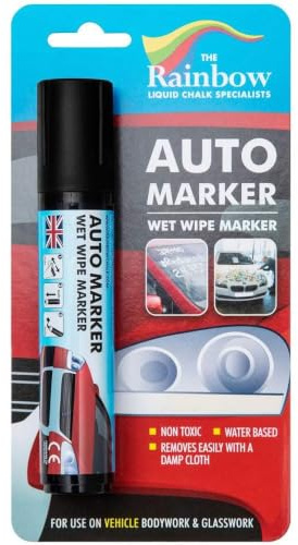 Rainbow Chalk Markers Black 15 mm Tip Car Marker Pen, Window Marker | Jumbo Ink Marker Pen, 15 mm Broad Nib, Water Resistant, Wet Wipe Clean, Indoor & Outdoor Use, Solvent Free