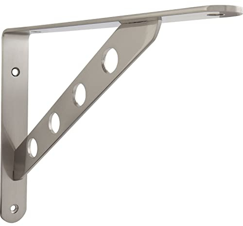 GRIMME 05073019.19 Edelstahl-Effekt Keket Garderobenkonsole (Regalträger) Schräge mit 4 Löcher, Regalbodenträger für die Garderobe, Stahl