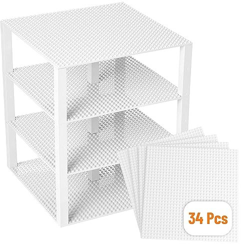 Stapelbare Premium-Bauplatten - inkl. verbesserten Bausteinen mit 2 x 2 Noppen - kompatibel mit allen großen Marken - geeignet für Turm-Konstruktionen - Set aus 4 Platten - je (25,4 x 25,4cm) - Weiß