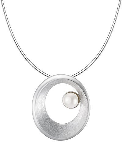 Vinani Damen Halskette mit Anhänger - offenes Oval gebürstet mit Süßwasserzuchtperle - Schlangenkette aus Italien - 925 Sterling Silber - AAGP-S45