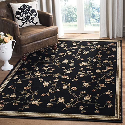 SAFAVIEH Lyndhurst Collection Area Rug - 8' x 11', Black, Traditional Floral Design, Non-Shedding & Easy Care, Ideal for High Traffic Areas in Living Room, Bedroom (LNH220A)
