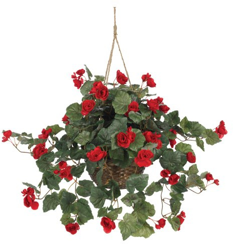 Nearly Natural 6616-RD Begonia Hanging Basket, Red