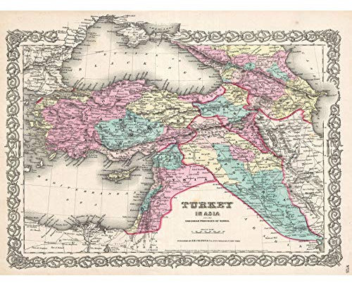 Wee Blue Coo Prints 1855 Colton MAP Turkey, Iraq, and Syria Vintage Poster Art Print 12x16 inch 30x40cm Karte Truthahn Irak Syrien Jahrgang Kunstdruck