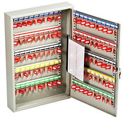 OfficeForce® Schlüsselkasten Office bis 100 Schlüssel, robust abschließbar Schlüsselbox Safe aus Stahl-Blech, magnetische Außenseite, höhenverstellbare Leisten, Wandmontage (35x38x8cm) (20086)