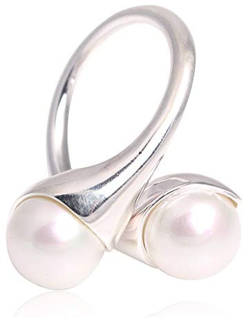 Sweet & Happy Girl's Store 10mm Wei? Perlmutt Doppel Perlen Tibet Silber Basis Ring senden durch gelegentliches US # 6 - # 9