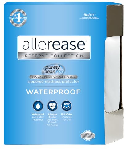 AllerEase Waterproof Mattress Protector Stain Protection Full Size Allergen Barrier Hot Water Washable Machine Washable Durable Zippered Knit Mattress Cover Stretch Corners (White)