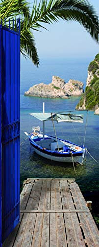 Plage 141007 Sticker Trompe l'œil Porte -Vue sur mer, 204 x 83 cm