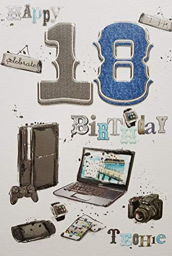 Geburtstagskarte zum 18. Geburtstag, Motiv: Techie mit englischem Text