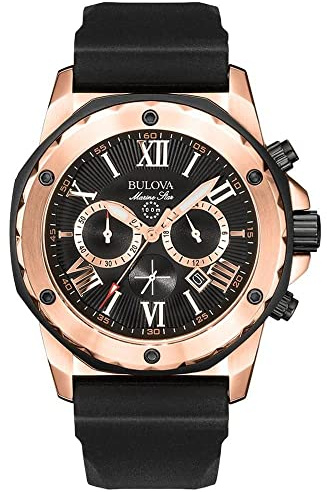 Bulova Marine Star 98B104 - Herren Designer-Armbanduhr - Chronograph mit Gummiarmband - wasserdicht - Roségoldfarben