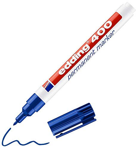 edding 400 Permanentmarker - blau - 1 Stift - feine Rundspitze 1 mm - wasserfest, schnell-trocknend - wischfest - für Karton, Kunststoff, Holz, Metall, Glas