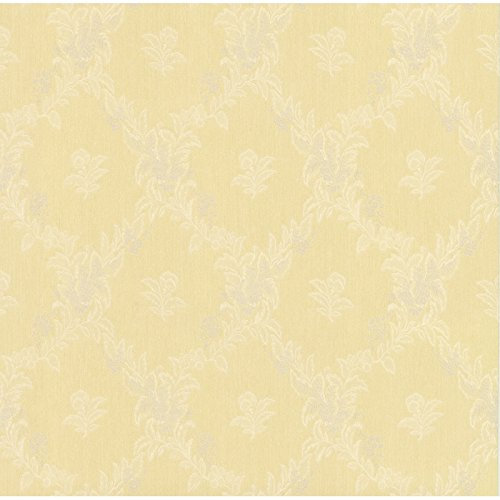 Schwere Satintapete 70 cm breit Ranken Barock Floral gelb