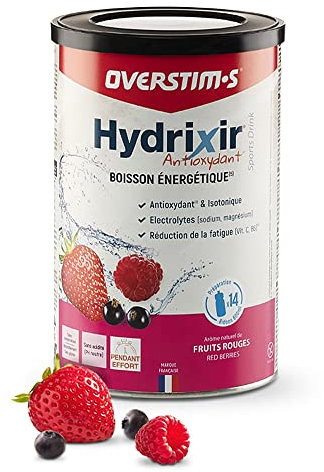 OVERSTIM.s – Hydrixir Antioxydant (600g) - Boisson énergétique isotonique pour le sport – Electrolytes (sodium,magnésium) – Vitamines (B1,B6,C,E) – Réduction de la fatigue - Saveur Fruits rouges
